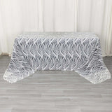 90x156inch White Black Wave Mesh Rectangular Tablecloth With Embroidered Sequins