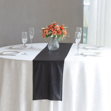 12"x108" Black Shimmer Sequin Dots Polyester Table Runner, Wrinkle Free Sparkle Glitter Table Runner