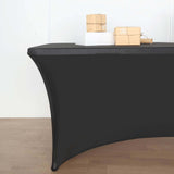 6ft Black Open Back Stretch Spandex Table Cover, Rectangular Fitted Tablecloth