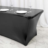 6FT Metallic Black Rectangular Stretch Spandex Table Cover#whtbkgd