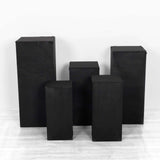 Set of 5 Black Rectangular Stretch Fitted Pedestal Pillar Prop Covers, Spandex Display Box