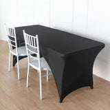 6ft Black Open Back Stretch Spandex Table Cover, Rectangular Fitted Tablecloth