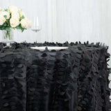 132inch Black 3D Leaf Petal Taffeta Fabric Round Tablecloth
