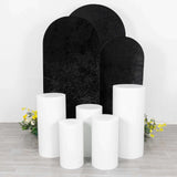 Set of 3 Black Crushed Velvet Chiara Backdrop Stand Covers For Round Top Wedding Arches