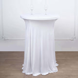 White Round Heavy Duty Spandex Cocktail Table Cover With Natural Wavy Drapes