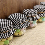 6inch Black/White Gingham Mason Jar Cloth Lid Covers, Checkered Jam Jar Covers with Jute String