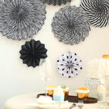 Set of 6 | Black | White Paper Fan Decorations | Paper Pinwheels Wall Hanging Decorations Party Backdrop Kit | 8" | 12" | 16"