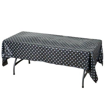 Plastic Table Cover Rectangle Black White Polka Dot - PVC Waterproof Disposable Tablecloth 54"x108"