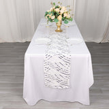 12x108inch White Black Wave Mesh Table Runner With Embroidered Sequins