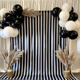 Black White Striped Satin Backdrop Curtain Drapery, Glossy Event Photography Background Room Divider