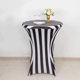 32inch Black / White Striped Spandex Fitted Cocktail Table Cover