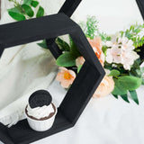 2 PC | Tall Hexagon Black Wood Centerpiece | Wood Geometric Terrarium | Honeycomb Storage Shelf