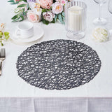 6 Pack Black Vinyl Placemats, Decorative Woven Non-Slip Round Table Mats 15"