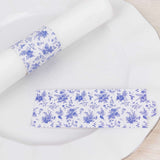 50 Pack White Blue Paper Napkin Holder Bands in French Toile Floral Pattern