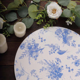 6 Pack White Blue Cardboard Paper Charger Plates with Chinoiserie Floral Print, 13inch Round