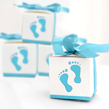 25 Pack | 2" Blue Footprint Baby Shower Party Favor Candy Gift Boxes