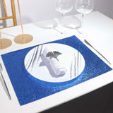 6 Pack | Royal Blue Sparkle Placemats, Non Slip Decorative Rectangle Glitter Table Mat