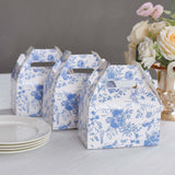 25 Pack White Blue Candy Gift Tote Gable Boxes with Chinoiserie Floral Print