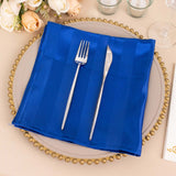 5 Pack Royal Blue Striped Satin Linen Napkins, Wrinkle-Free Reusable Wedding Napkins