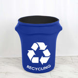 41-50 Gallon Royal Blue Spandex Stretch Trash Can Waste Container Cover With Recycling Logo