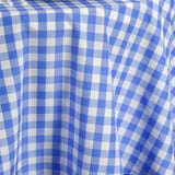 70"x70" White Blue Buffalo Plaid Square Tablecloth, Gingham Polyester Checkered Tablecloth