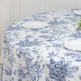 120inch White Blue French Toile Polyester Round Tablecloth