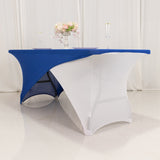 Royal Blue White Cross Over Stretch Spandex Table Cover 6ft Rectangular Fitted Tablecloth