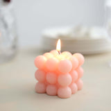 Blush Bubble Cube Long Burning Paraffin Wax Candle Set, Unscented Decorative Pillar Candle Gift