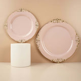 10 Pack | 10inch Blush Rose Gold Leaf Embossed Baroque Plastic Dinner Plates