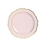 10 Pack Blush Economy Plastic Charger Plates With Gold Scalloped Rim#whtbkgd