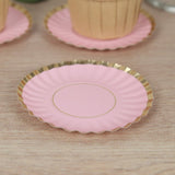 50 Pack Gold Scalloped Rim Mini Dessert Plates in Blush, Disposable Round Paper Party