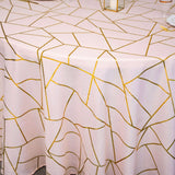 120inch Blush/Rose Gold Round Polyester Tablecloth With Gold Foil Geometric Pattern