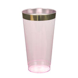 12 Pack Transparent Blush Plastic Cups Drinking Tumblers with Gold Rim, 17oz Disposable#whtbkgd