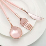 24 Pack | Rose Gold 8inch Modern Flatware Set, Heavy Duty Plastic Silverware With Blush Handles