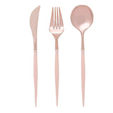 24 Pack | Rose Gold 8inch Modern Flatware Set, Heavy Duty Plastic Silverware With Blush Handles