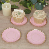 50 Pack Gold Scalloped Rim Mini Dessert Plates in Blush, Disposable Round Paper Party