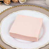 Blush Rose Gold Soft Linen-Feel Airlaid Paper Cocktail Napkins, Highly Absorbent Disposable