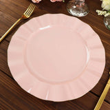 10 Pack | 11 Blush Rose Gold Disposable Dinner Plates With Gold Ruffled Rim, Plastic Party Plates