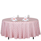 108" White Rose Quartz Buffalo Plaid Round Tablecloth, Checkered Gingham Polyester Tablecloth