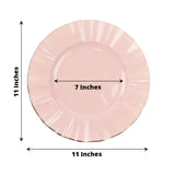 10 Pack | 11 Blush Rose Gold Disposable Dinner Plates With Gold Ruffled Rim, Plastic Party Plates