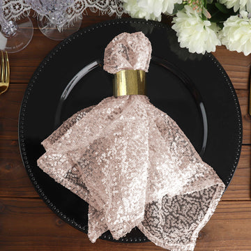 20"x20" Blush Premium Sequin Cloth Dinner Napkin Reusable Linen