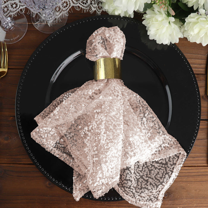 20x20Inch Blush | Rose Gold Premium Sequin Cloth Dinner Napkin | Reusable Linen