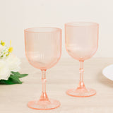 12-Pack Plastic Goblets Transparent Blush Vintage Ribbed Pattern - Reusable Shatterproof