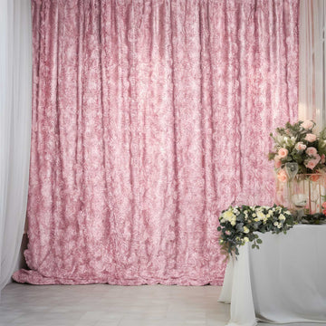 8ftx8ft Blush Satin Rosette Photo Booth Event Curtain Drapes, Backdrop Window Panel
