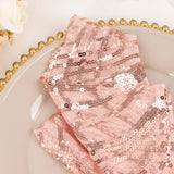 Blush Rose Gold Wave Embroidered Sequin Mesh Dinner Napkin, Reusable Decorative Napkin