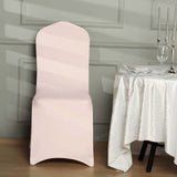 Blush Spandex Stretch Banquet Chair Cover, Fitted with Metallic Shimmer Tinsel Back