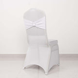 White Spandex Banquet Chair Cover with Silver Rhinestone Buckled Sash Band, Stretched Fitted Slip On