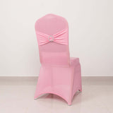 Pink Spandex Banquet Chair Cover with Silver Rhinestone Buckled Sash Band, Stretched Fitted Slip On