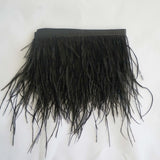 39" Black Real Ostrich Feather Fringe Trims With Satin Ribbon Tape