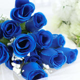 12 Bushes | Royal Blue Artificial Premium Silk Flower Rose Bud Bouquets